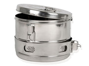 Cylindrical drum for sterilization in autoclave or dry sterilizer.