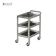 Carrello in acciaio inox dotato di maniglia e 3 ripiani