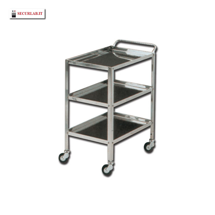 Carrello in acciaio inox dotato di maniglia e 3 ripiani