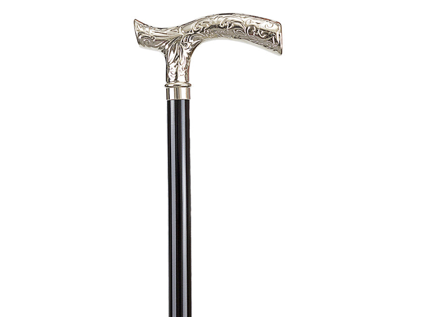 Bastone In Legno "Leonardo" - Manico A T In Metallo Inciso - 1 Pz.