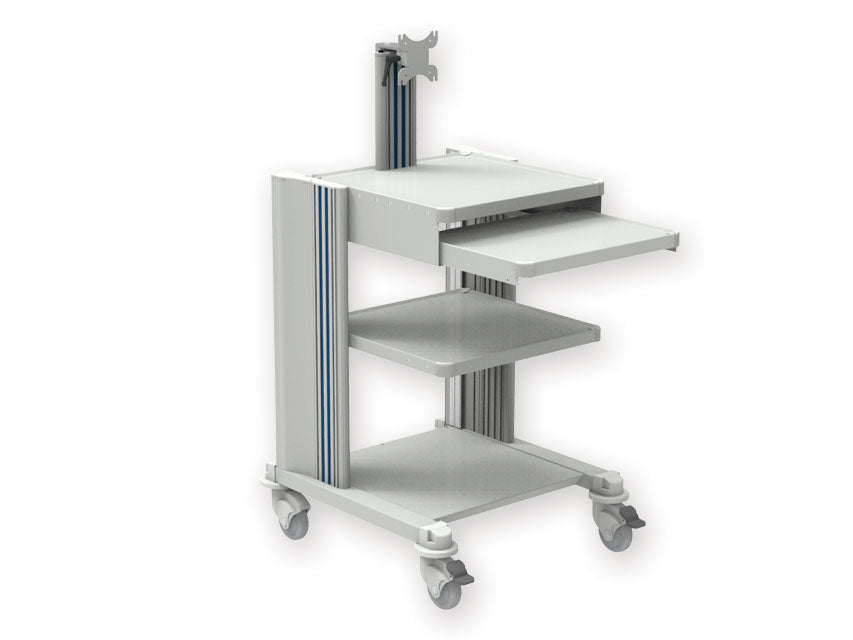 Carrello pro - 2 ripiani, tastiera, supp. Monitor, cassetto
