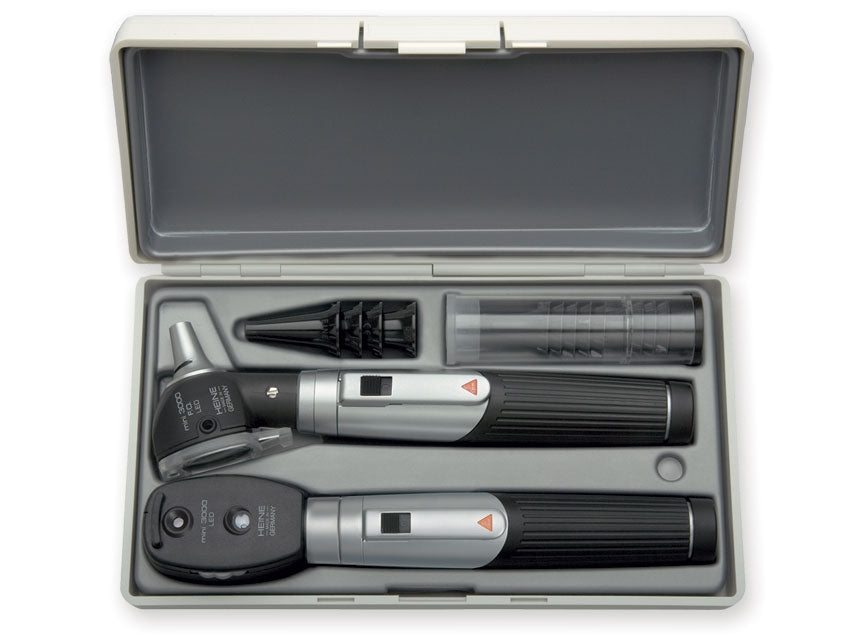Set mini Heine 3000 LED - Oftalmoscopio + Otoscopio (F.O.) + 2 Manici a batterie