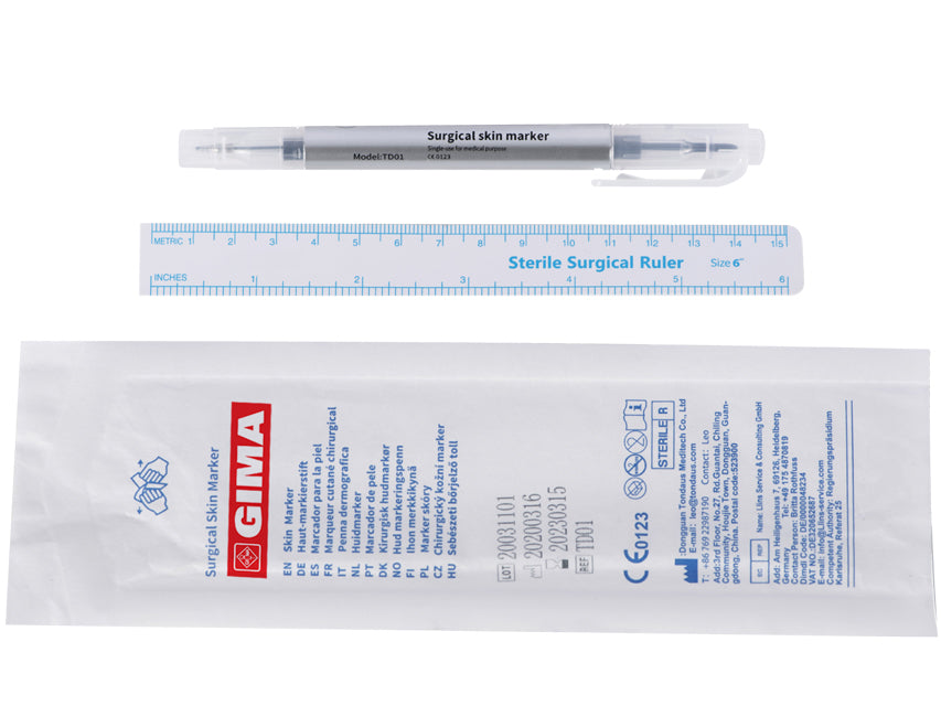 Stylo dermatologique stérile - avec règle - double pointe 0,5 et 1,0 mm