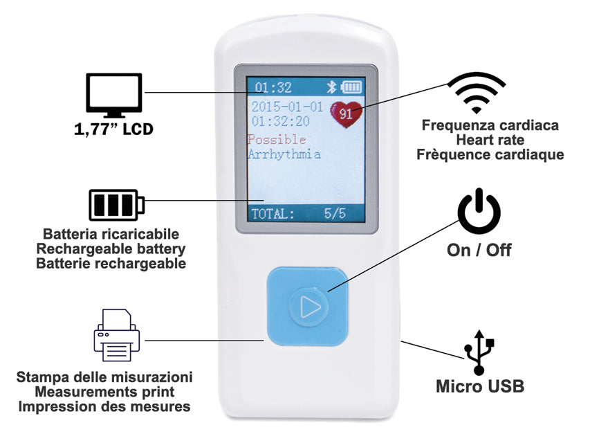 Ecg Palmare PM10 - con software e Bluetooth