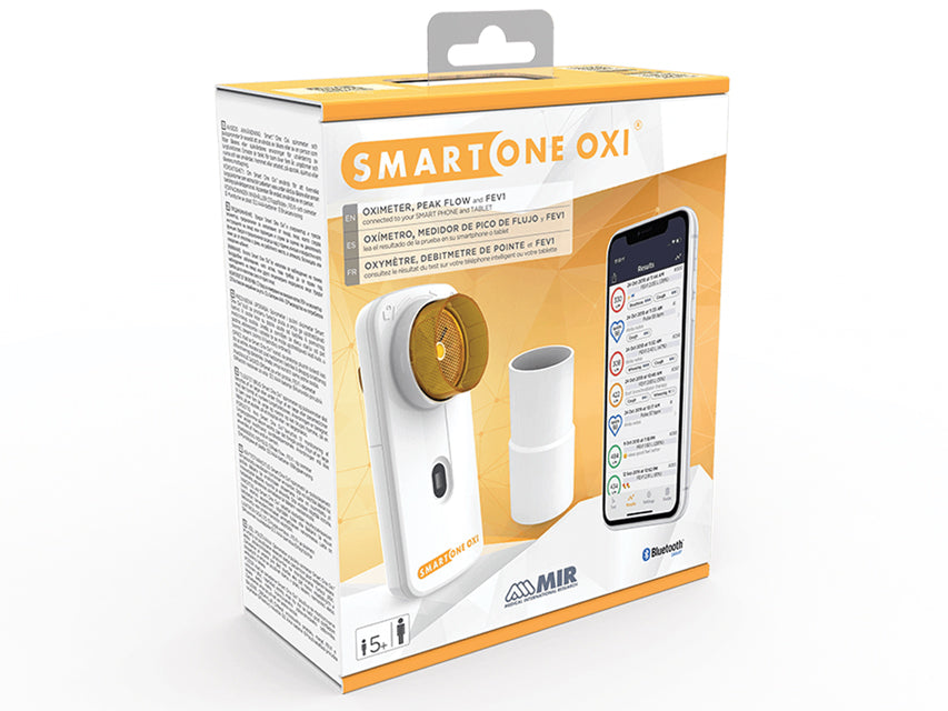 MIR Smart One Oxi® Peak flow Spirometro personale con FEV1 e SpO2 - collegabile a smartphone e tablet