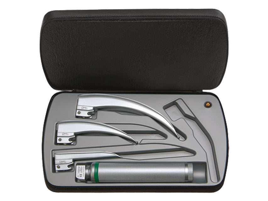 Set laringoscopio a fibre ottiche Heine Classic+ con manico 2,5 V - 3 lame