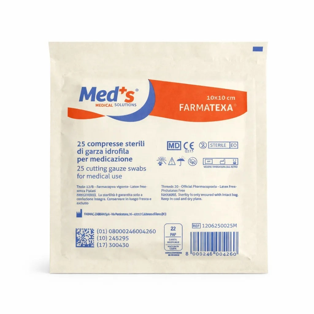 Compresse di garza in cotone tagliate sterili Med's Farmatexa - 25 pz.