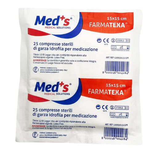 MED'S Farmatexa compresse garza cotone sterili - 15 x 15 cm - 1 busta da 50 compresse