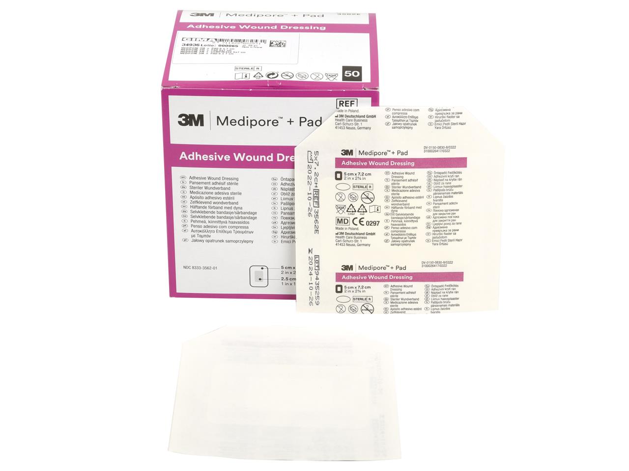 3M™ Medipore™ + Pad 3562E apósito estéril de TNT con almohadilla - 5 × 7 cm - env.50 uds.