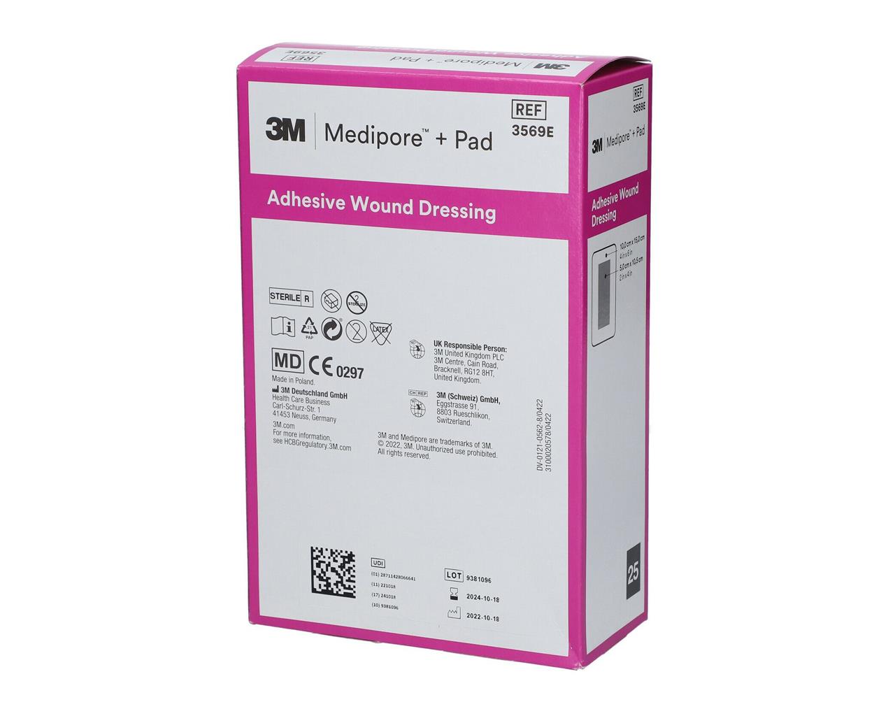 3M™ Medipore™ + Pad 3569E - Medicazione sterile in TNT con tampone - 10 × 15 cm - conf. 25 pz.