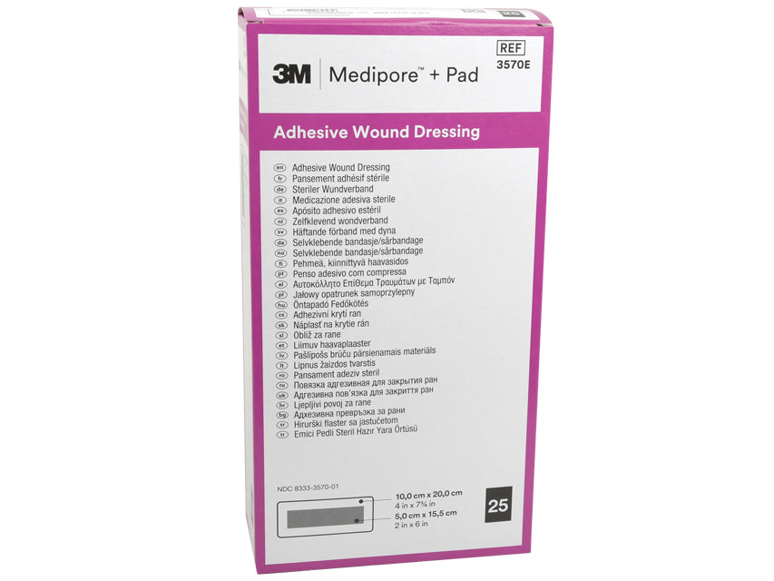 3M™ Medipore™ + Pad 3570E - Medicazione sterile in TNT con tampone - 10 × 20 cm - conf. 25 pz.