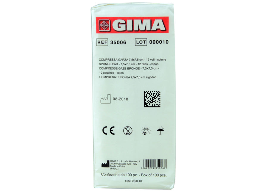 Compresse garza 7,5x7,5cm cotone - Conf.100 pz.