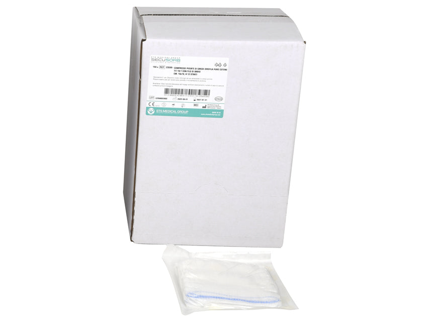 Sterile Baumwollkompressen F.U. 17 Fäden, 12 Schichten mit radiopackem Faden 10 × 10 cm - Packung 150 St.