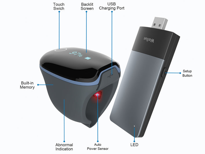 Pulsoximetro o2ring monitoraggio continuo - wireless remoto - adulti - 1 pz.