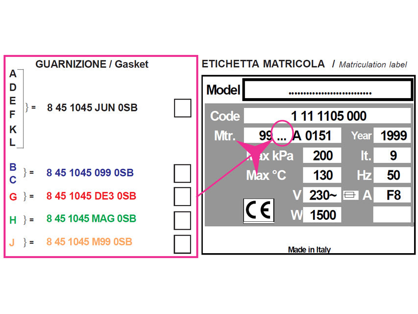 Guarnizione per autoclave h100, numero di serie a,d,e,f,k,l - 1 pz.