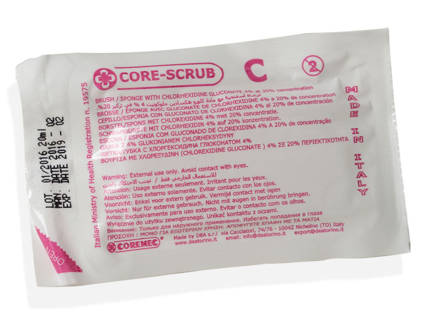 Kit spazzola clorexidina con dispenser da 30 pz  Conf. 30 pz pack multilingue