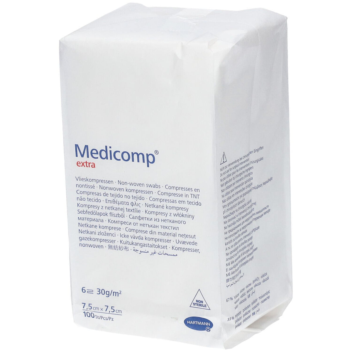 Medicomp Extra 6-lagig - unsterile Vlieskompressen - cm 7,5x7,5 - Packung mit 100 Stk.