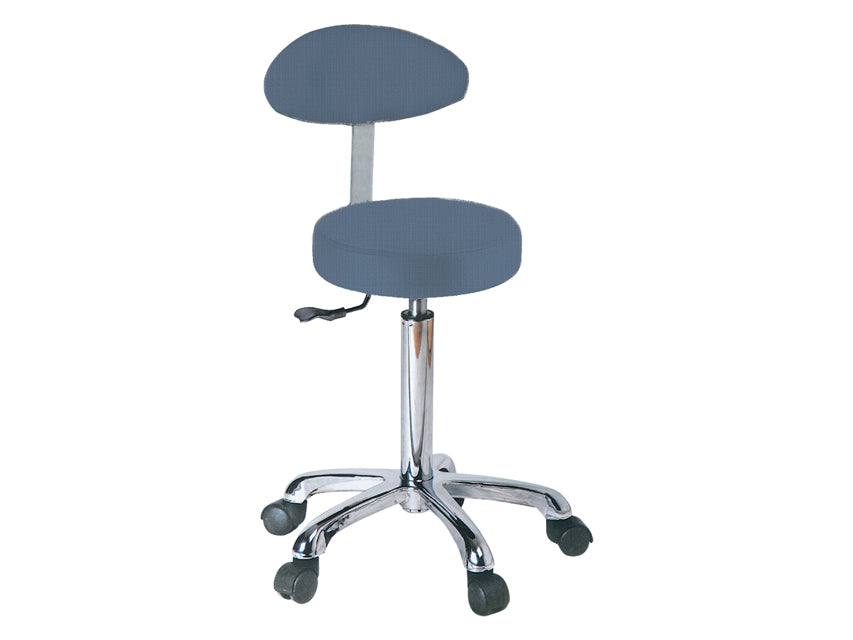 Sgabello altezza regolabile 55-75 cm con sedile imbottito Ø 34 cm e base con ruote - con schienale - blu scuro