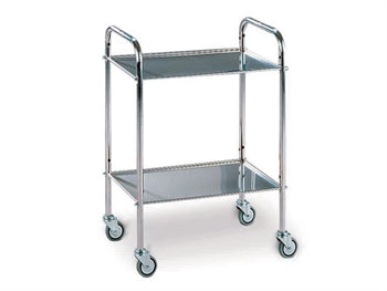 Edelstahlwagen auf Rollen Ø 80 mm montiert. 60x40xh80 cm