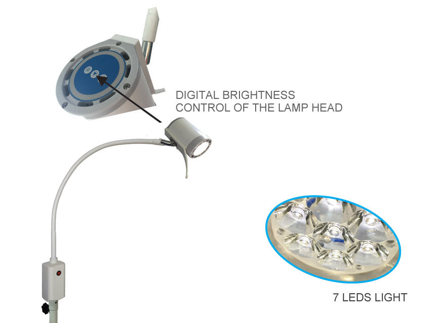 Lampada diagnostica HYRIDIA A 7 LED con braccio flessibile - su carrello