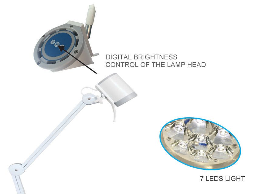 Lampade diagnostiche HYRIDIA A 7 LED con braccio a pantografo - su carrello