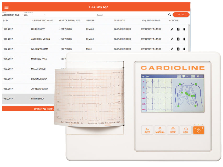 ECG Cardioline 100L FULL - con Easy app e Glasgow -  schermo a colori touch da 5"