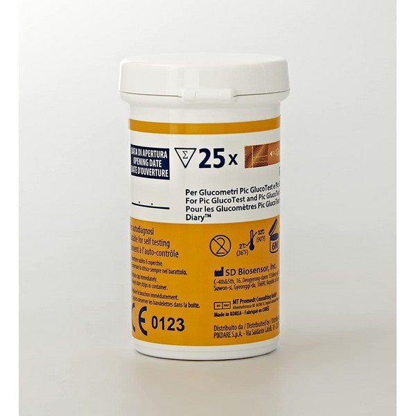 Bandelettes Pic Solution GlucoTest pour la mesure de la glycémie - 25 pièces