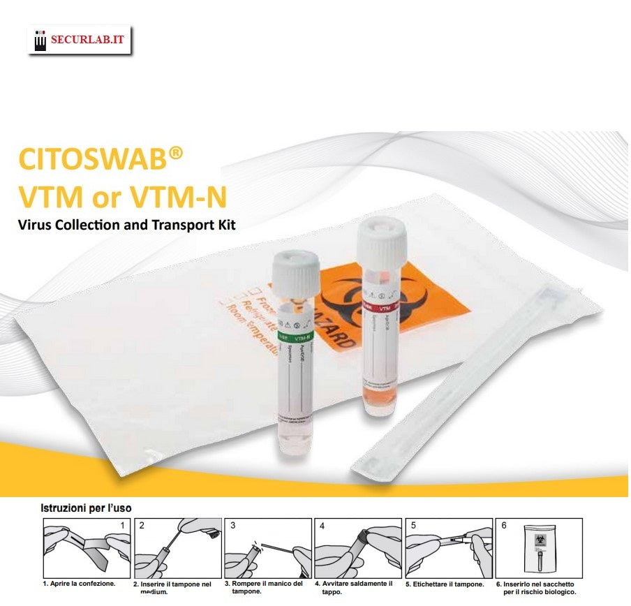 Tampone Citoswab VTM - Kit di raccolta e Trasporto del Virus (anche SARS-CoV-2  COVID19) - Conf.50 pz.