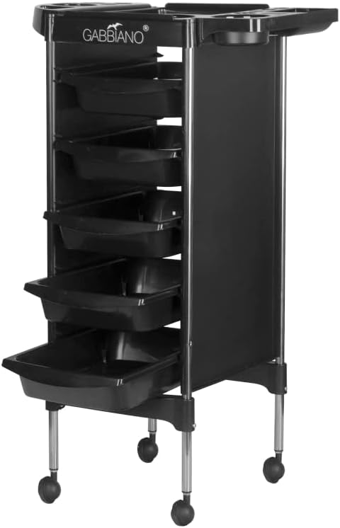 Carrello da parrucchiere con ripiani e porta attrezzi - nero