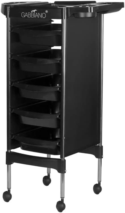 Carrello da parrucchiere con ripiani e porta attrezzi - nero