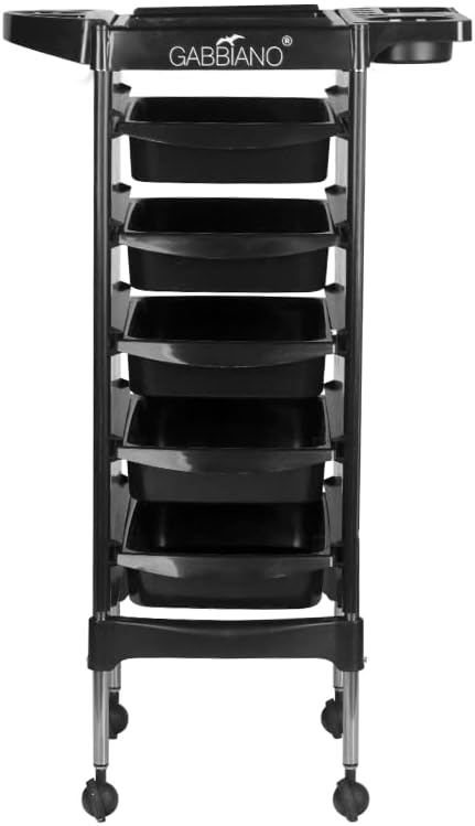 Carrello da parrucchiere con ripiani e porta attrezzi - nero