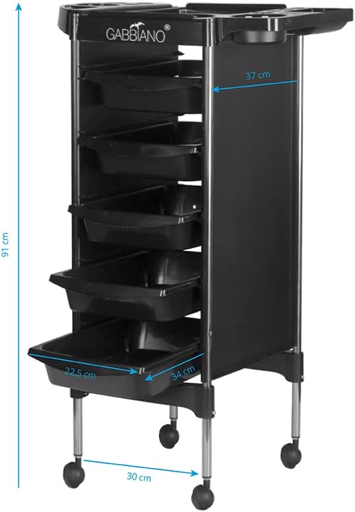 Carrello da parrucchiere con ripiani e porta attrezzi - nero
