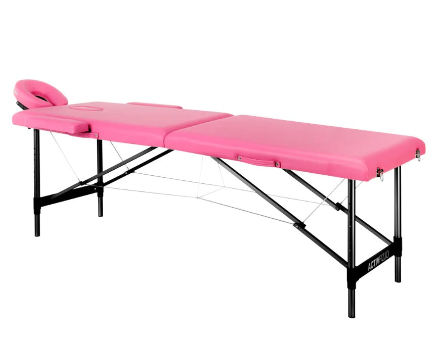 Lettino da massaggio pieghevole in alluminio a 2 sezioni - colore rosa con sezioni nere