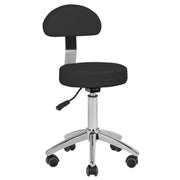 Taburete negro regulable con respaldo y ruedas
