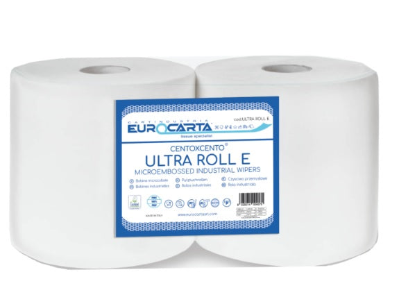 Bobine industriali asciugatutto ULTRA ROLL in pura cellulosa - doppio velo - Conf.2 rotoli