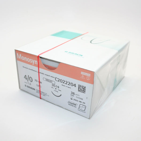Monosyn absorbable sutures in glycinate, 3/8 needle 19mm, USP 4/0 - purple thread 70cm - pack of 1 pc.