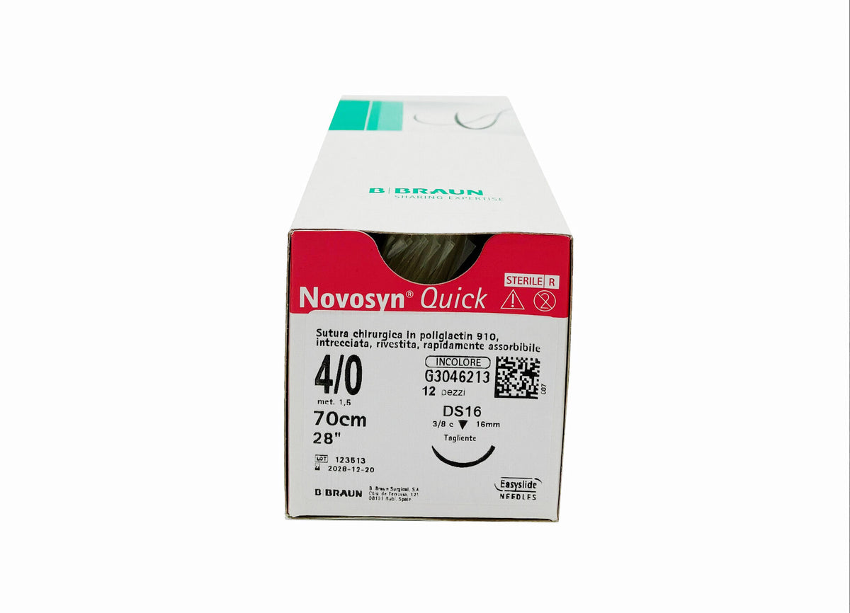 Novosyn Quick sutura assorbibile poliglactina 910 incolore ago 3/8 cerchio - 3/8 19 mm - 3/0 USP - filo 70 cm - conf. 1 pz. - cod. G3046421