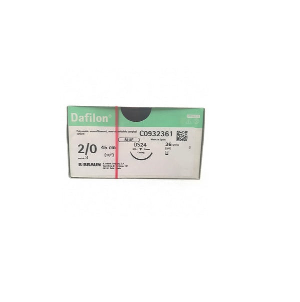 Dafilon suture non assorbibili in nylon, ago 3/8 24mm, USP 2/0 - filo blu 45cm - conf.36