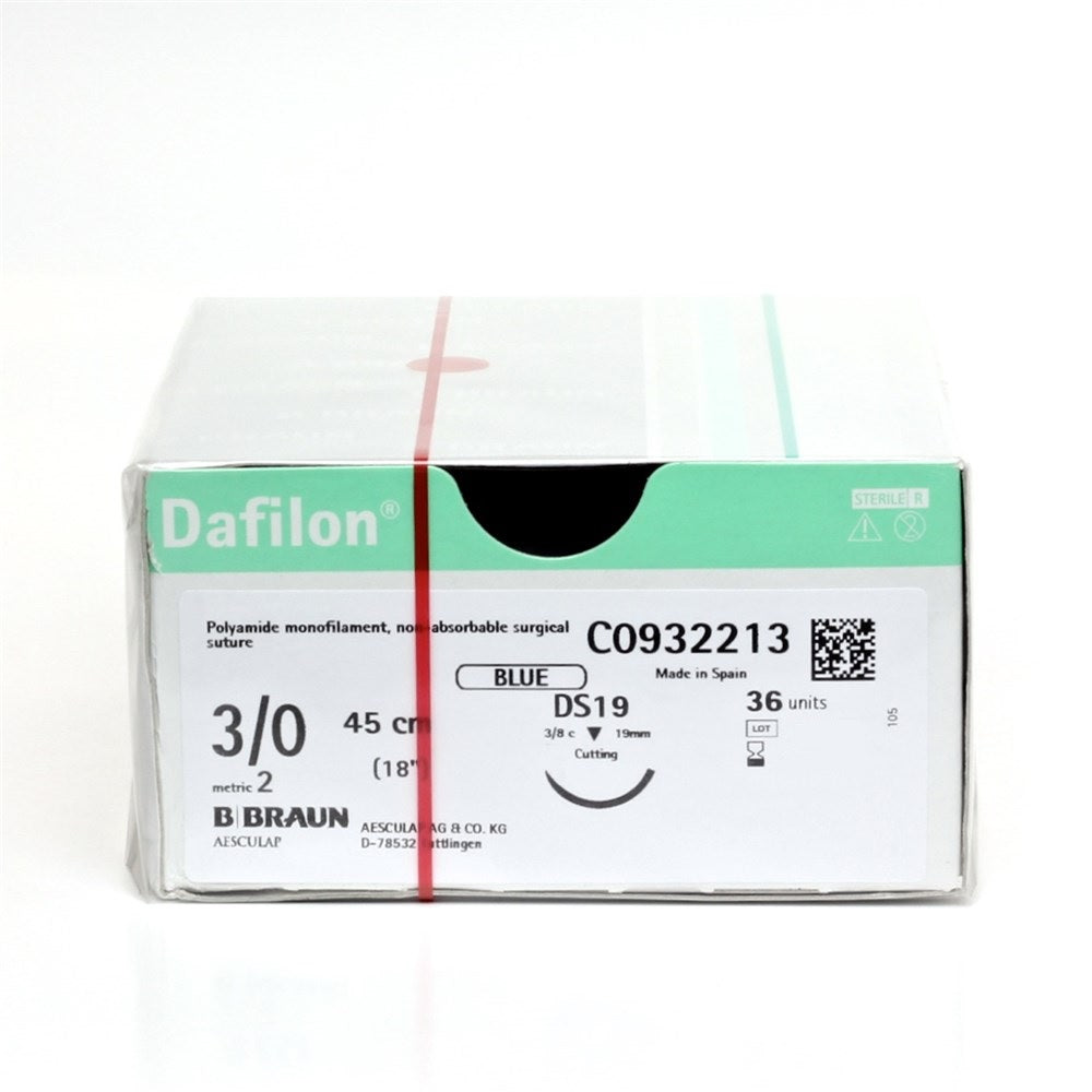 Dafilon suture non assorbibili in nylon, ago 3/8 19mm, USP 3/0 - filo blu 45cm - conf.1 pz.