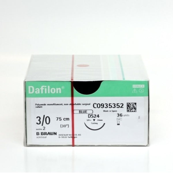 Dafilon suture non assorbibili in nylon, ago 3/8 24mm, USP 3/0 - filo blu 75cm - conf.1 pz.