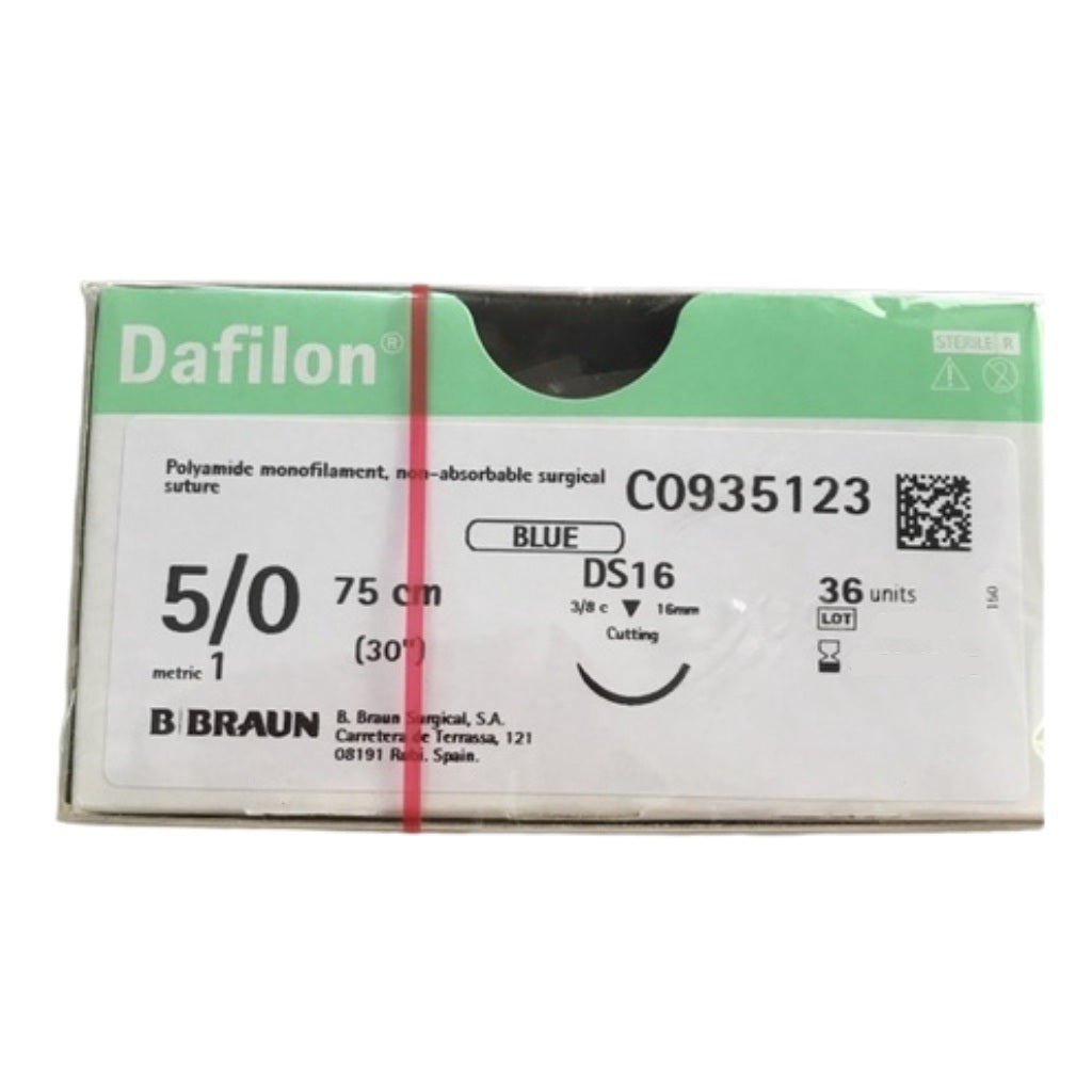 Dafilon suture non assorbibili in nylon, ago 3/8 16mm, USP 5/0 - filo blu 75cm - conf.36