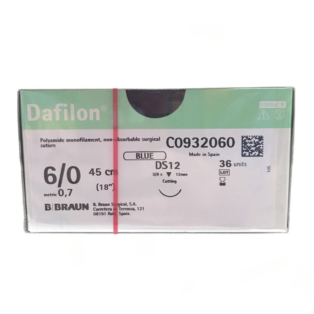 Dafilon suture non assorbibili in nylon, ago 3/8 12mm, USP 6/0 - filo blu 45cm - conf.36