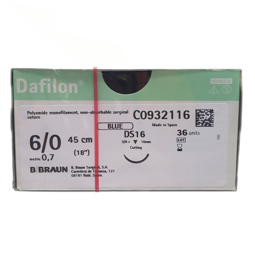 Dafilon suture non assorbibili in nylon, ago 3/8 16mm, USP 6/0 - filo blu 45cm - conf.36
