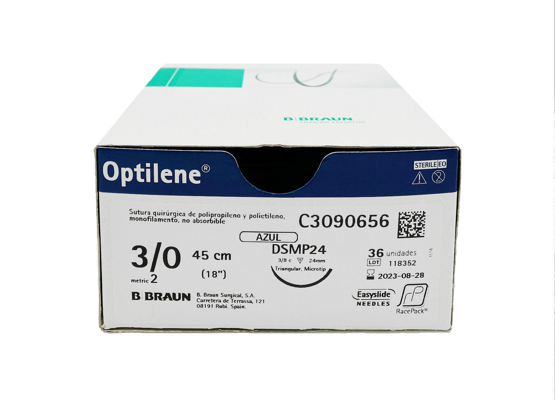 Optilene suture non assorbibili in polipropilene, ago 3/8 19mm, USP 4/0 - filo blu 45cm - conf.36