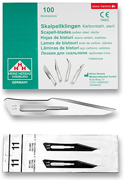 Hojas de bisturí estériles desechables Heinz Herenz Carbon Steel n.º 11 - env. 100