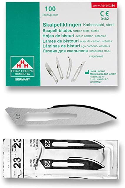 Hojas de bisturí estériles desechables Heinz Herenz Carbon Steel n.º 23 - env. 100