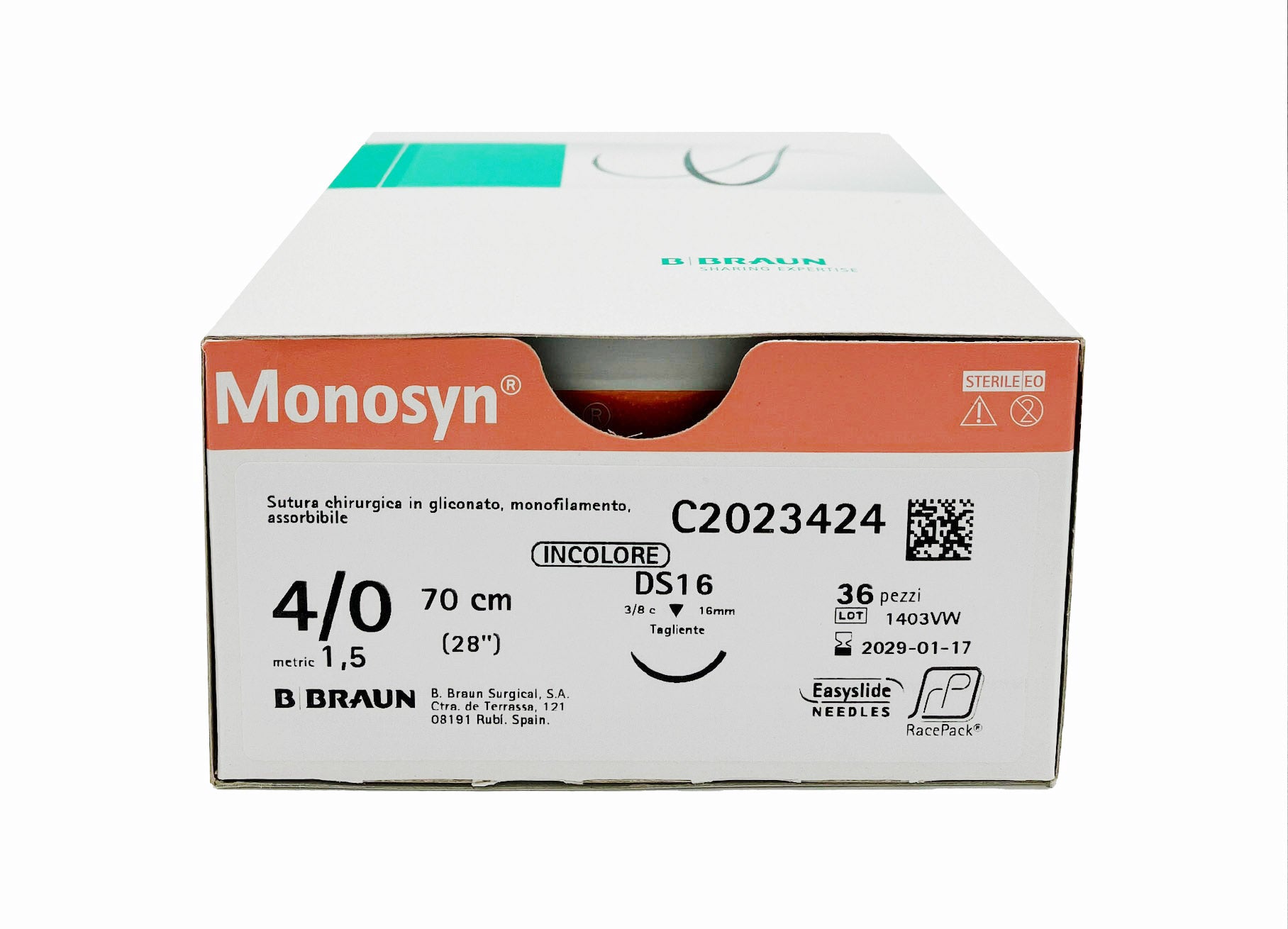 Monosyn suture assorbibili in gliconato - filo viola