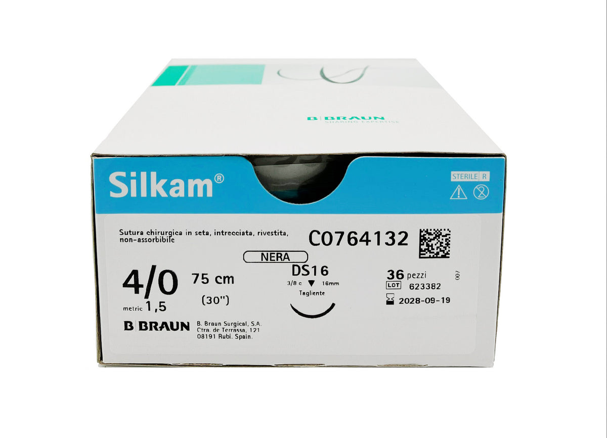 Silkam suture non assorbibili in seta - filo nero - ago 3/8 cerchio