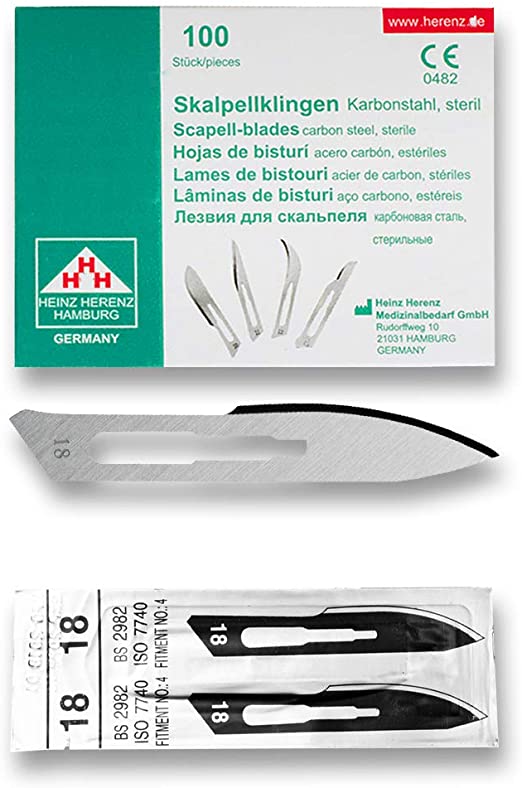 Hojas de bisturí estériles desechables Heinz Herenz Carbon Steel n.º 18 - env. 100