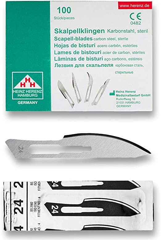 Sterile Einweg-Skalpellklingen Heinz Herenz Carbon Steel Nr. 24 - Packung 100 Stk.